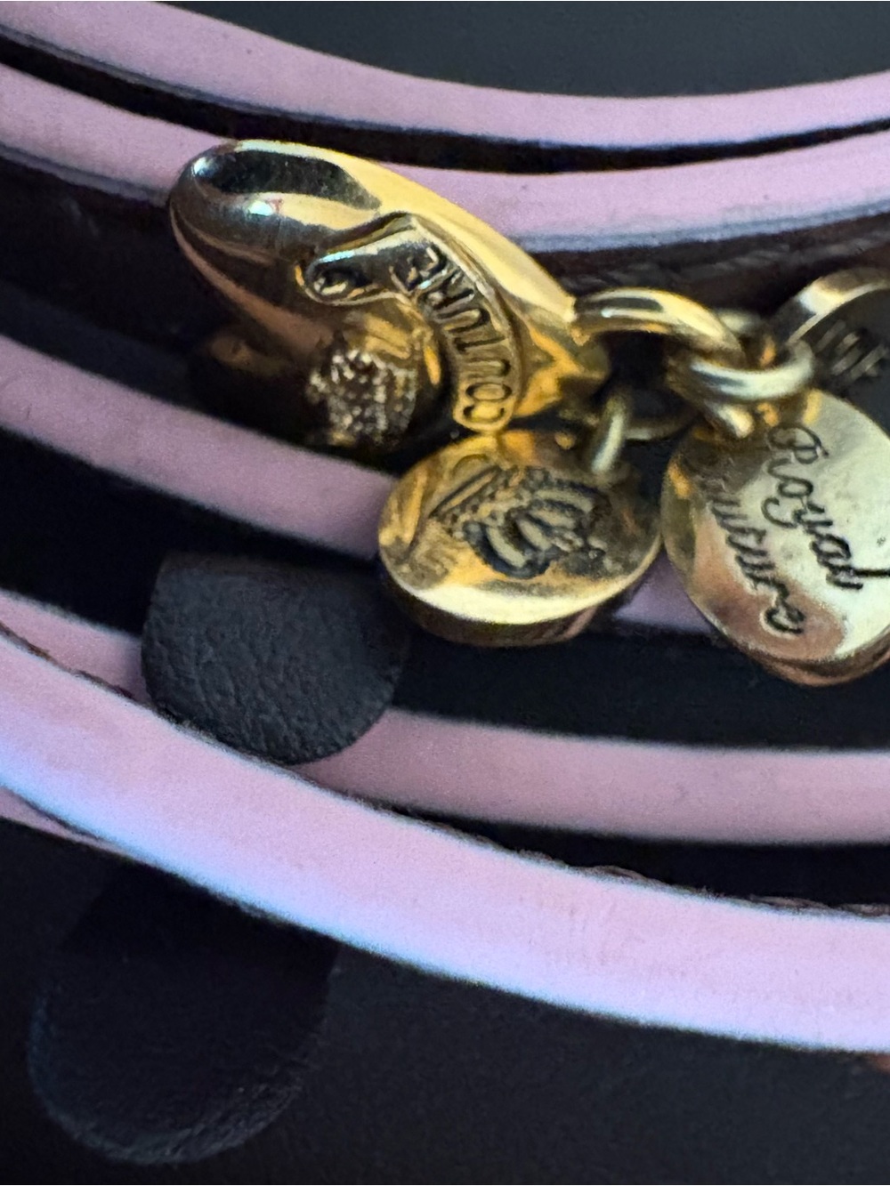 Juicy Couture Pink Black Dog Collar & Leash Set Gold Hardware w/ Box - Picture 5 of 7